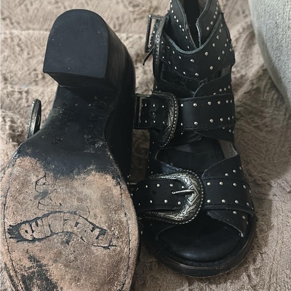 Freebird Black Studded Buckle Heeled Boots